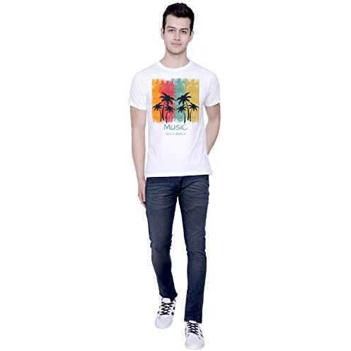 Creativit Graphic Printed Regular Fit T-Shirt For Unisex Music Sea & Beach Tshirt, Casual Half Sleeve Round Neck Regular Fit T-Shirt, 100% Cotton, D00889-3_White_Large
