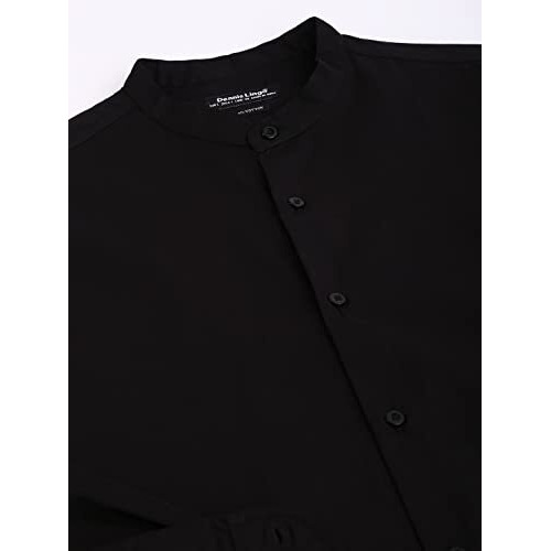 Dennis Lingo Men's Solid Casual Full Sleeves Slim Fit Black Cotton Shirt-C201_2