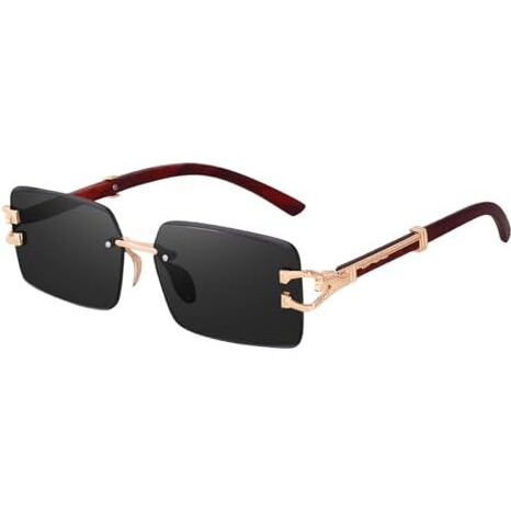 Dervin Rectangular Rimless Sunglasses For Men And Women With Decorated Arms (Black)