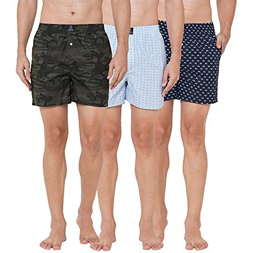 Urban Scottish Ultra-Comfortable Men's Multicolor Boxer Pants (Pack Of 3), 100% Cotton, Stylish Print, Soft & Stretchy Elastic Waist Band, Breathable With Gentle Snug Fit(Usbx2111-Xl)