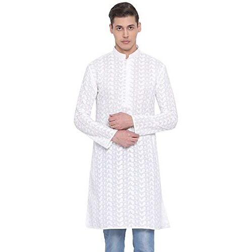Vastramay Mens Pure Cotton White Kurta - Elegance For Festivals & Events_Vasmk094Wh_46