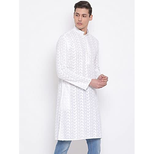Vastramay Mens Pure Cotton White Kurta - Elegance For Festivals & Events_Vasmk094Wh_46
