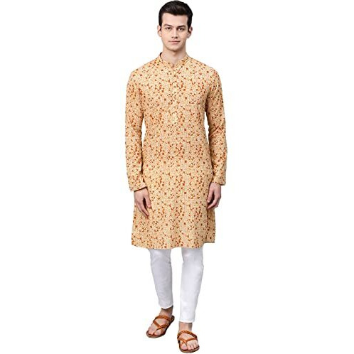 See Designs Men's Cotton Regular Fit Printed Straight Kurta [Cream_Xxl]