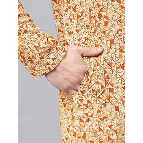 See Designs Men's Cotton Regular Fit Printed Straight Kurta [Cream_Xxl]