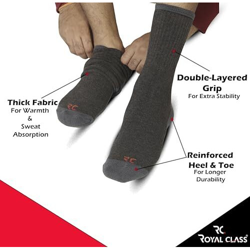 Rc. Royal Class Woolen Socks For Men, Warm Winter Wear Thermal Socks, Pack Of 4 Pairs, Free Size, Black