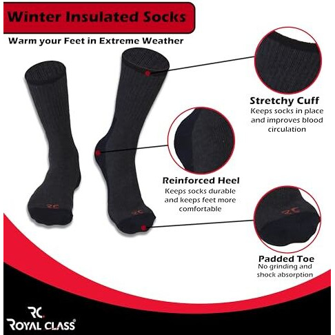 Rc. Royal Class Woolen Socks For Men, Warm Winter Wear Thermal Socks, Pack Of 4 Pairs, Free Size, Black