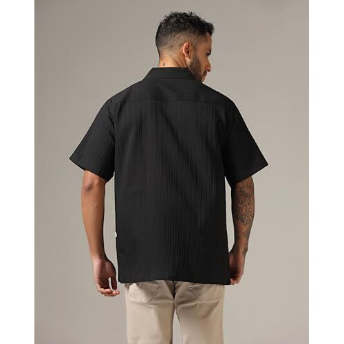 Greciilooks Mens Casual Polycotton Regular Fit Shirt (Black, Small)
