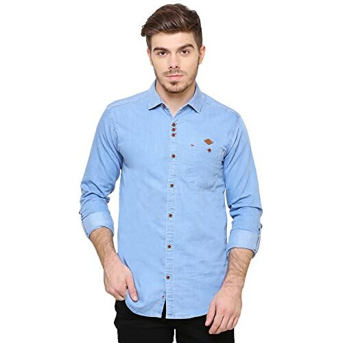 Kuons Avenue Men's Icewash Denim Casual Shirt | Denim Shirts For Men Full Sleeves (Kaclfs1170N-Xxl_Icewash_Xx-Large)