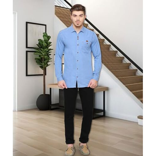 Kuons Avenue Men's Icewash Denim Casual Shirt | Denim Shirts For Men Full Sleeves (Kaclfs1170N-Xxl_Icewash_Xx-Large)