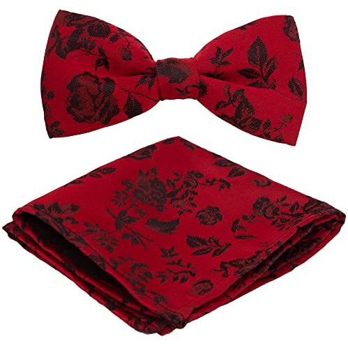 Vibhavari Men's Red Microfiber Bow Tie & Pocket Square