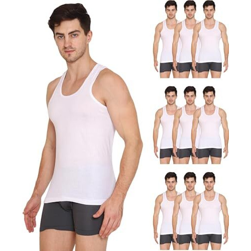 Vip Supreme Mens Round Neck Sleeveless Cotton Vest Pack Of 10 (White_85Cm)
