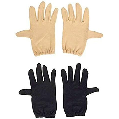 Digital Shopee Cotton Double Layer Hand Gloves For Driving And Hiking, Protection From Sun And Dust Reusable & Washable - Free Size, Black & Skin Color (Combo Pack Of 2)