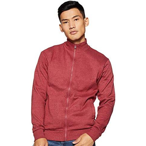 Amazon Brand - Symbol Men's Cotton Blend Banded Collar Sweat Shirt (Aw18Mnssw03_Vintage Maroon Mel_M_Vintage Maroon_M)