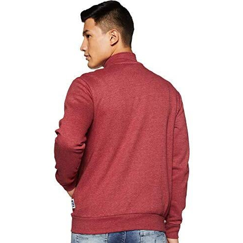 Amazon Brand - Symbol Men's Cotton Blend Banded Collar Sweat Shirt (Aw18Mnssw03_Vintage Maroon Mel_M_Vintage Maroon_M)