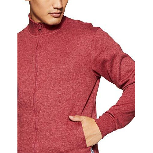 Amazon Brand - Symbol Men's Cotton Blend Banded Collar Sweat Shirt (Aw18Mnssw03_Vintage Maroon Mel_M_Vintage Maroon_M)