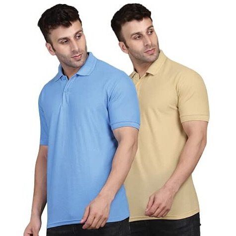 Inkkr Men's Combo Polo Neck Cotton Blend Solid T-Shirt (Pack Of 2)