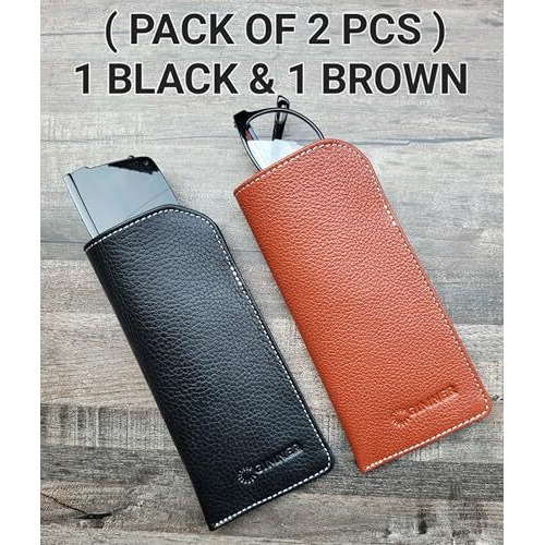 Gimner Genuine Leather Spectacles Case Pouch | Leather Sunglasses Case | Eyeglass Protecter | Classic Travel Glasses Case For Men & Women [ 17 Cm X 8 Cm ] (Brown And Black)