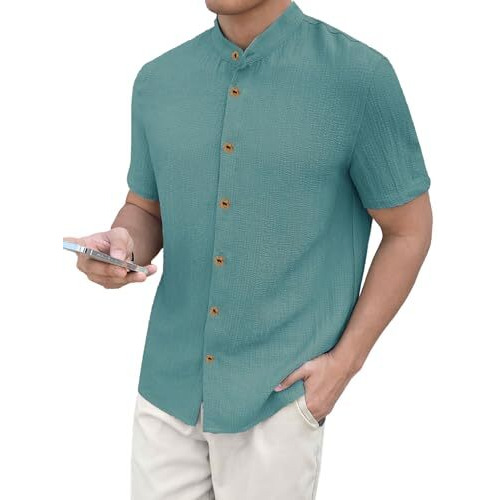 Toplot Shirt For Men|| Casual Shirt For Men|| Men Stylish Shirt (Popcorn-Mandarin-5210-Aqua-M)