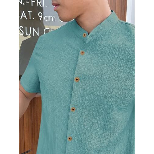 Toplot Shirt For Men|| Casual Shirt For Men|| Men Stylish Shirt (Popcorn-Mandarin-5210-Aqua-M)