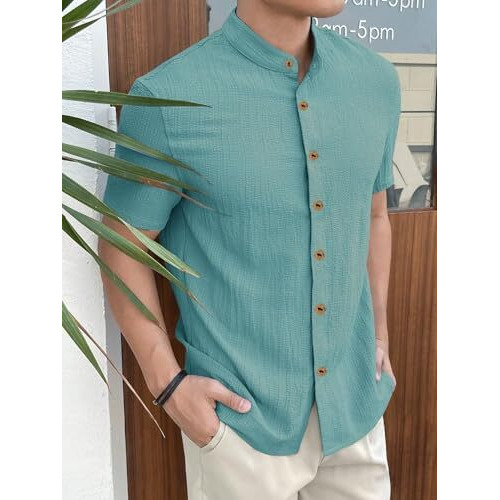 Toplot Shirt For Men|| Casual Shirt For Men|| Men Stylish Shirt (Popcorn-Mandarin-5210-Aqua-M)