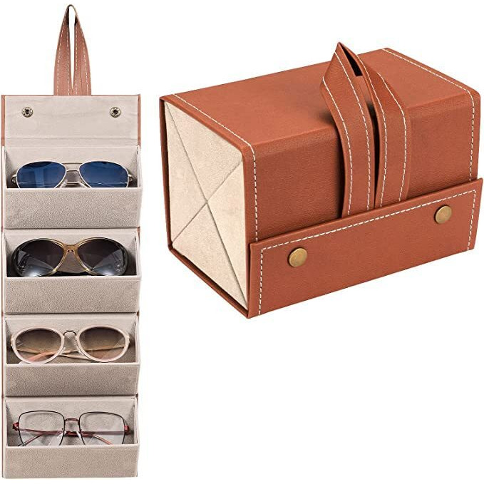 Jd Fresh Sunglass Organizer/Foldable Spectacles Case/4 Slots Travel Googles Organizer Box/Eyeglasses Display Container Box/Hanging Eyewear Holder For Men And Women - (Brown)
