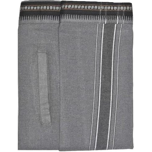 Tuni Mani (Rudratcha Border Men's Cotton Welcro Pocket Dhoti, Vesti/Adjustable For All Size (Single Dhoti) (Grey)