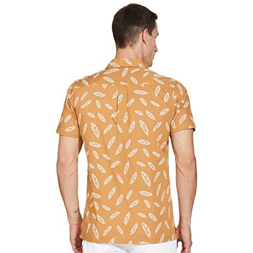 Amazon Brand - House & Shields Men's Floral Regular Shirt (Hs-S22-Cs-03_Mustard-Resort Feather L)