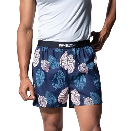 Damensch Men's Regular Fit Cotton Breeze Ultra-Light Printed Pack Of 1 Inner Boxer | 100% Cotton Fabric Underwear For Men, Moisture Wicking Mens Underwear-Rio Blue-L
