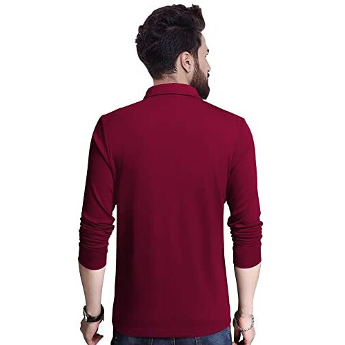 Eyebogler Men's Regular Fit Cotton Fabric Polo Collar Neck Zip Clouser T-Shirt-L-T304-Wr Wine Red