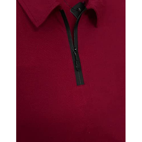 Eyebogler Men's Regular Fit Cotton Fabric Polo Collar Neck Zip Clouser T-Shirt-L-T304-Wr Wine Red