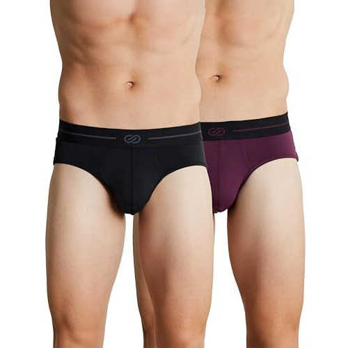Symbol Premium Men's Microfiber Blend Ultra-Soft Stretch Briefs | Underwear (Available In Combo Packs) (Black & Wine_M)