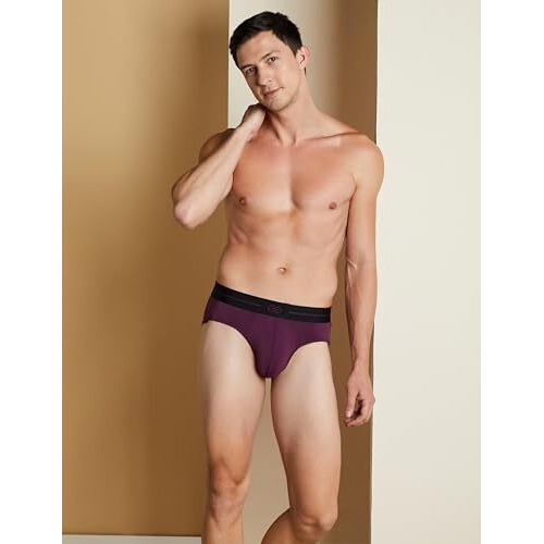Symbol Premium Men's Microfiber Blend Ultra-Soft Stretch Briefs | Underwear (Available In Combo Packs) (Black & Wine_M)