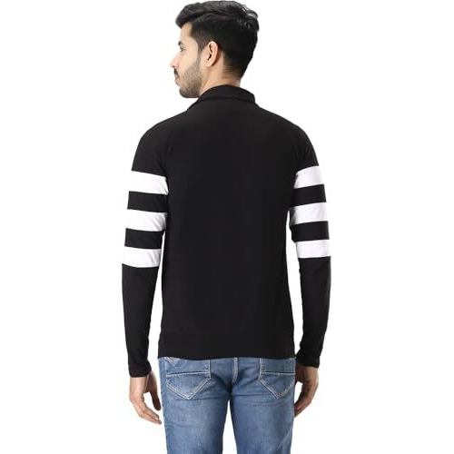 Black Collection Men's Black, White Color Block Zipper T Shirt(Sku Bcn019_Bw_Xl)