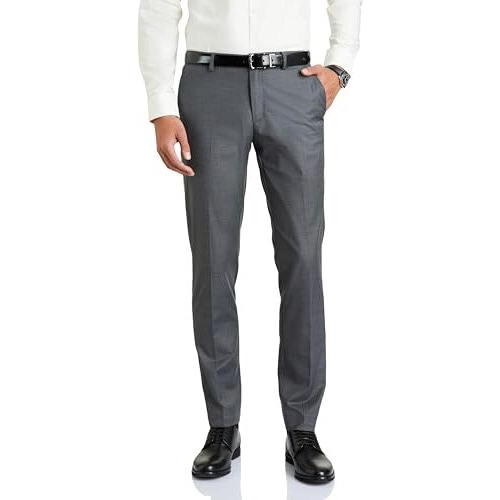Symbol Premium Men's Mid Rise Slim Fit Formal Pants (Charcoal Grey_36)