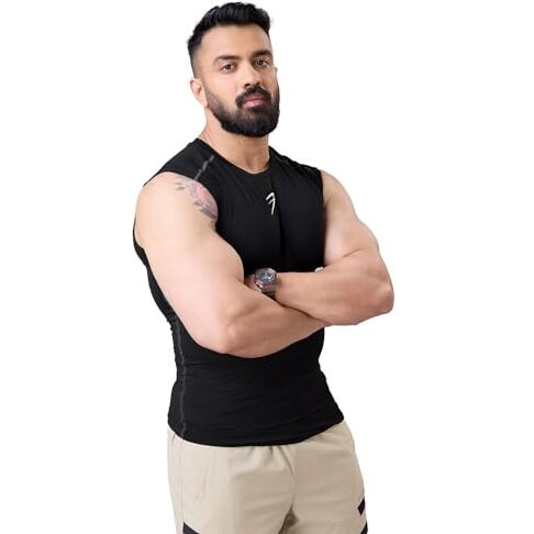 Fuaark Men's Sleeveless Compression Gym Tank Tops Sport Vest (X-Large, Black)