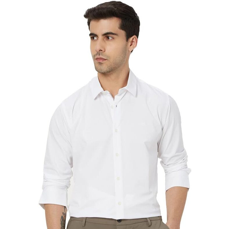 Men's Cotton Casual Solid Plain Formal/Semi Formal Stylish Latest Shirt For Men Snow White (Snow-White Small)
