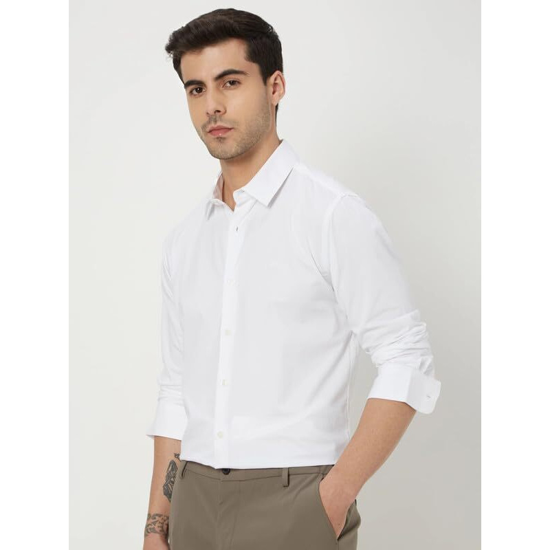 Men's Cotton Casual Solid Plain Formal/Semi Formal Stylish Latest Shirt For Men Snow White (Snow-White Small)