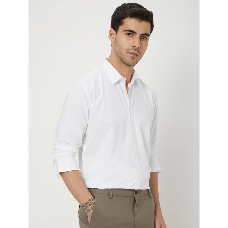 Men's Cotton Casual Solid Plain Formal/Semi Formal Stylish Latest Shirt For Men Snow White (Snow-White Small)