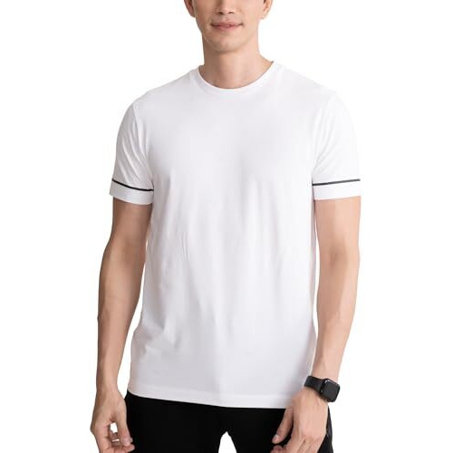 Damensch MenS Fluid Casual Solid Contrast Stitch Elemental Tees- Neo White- Medium
