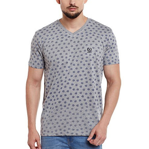Mack Jonney Men's Cotton Printed V Neck T-Shirt (Grey Melange, Xx-Large)