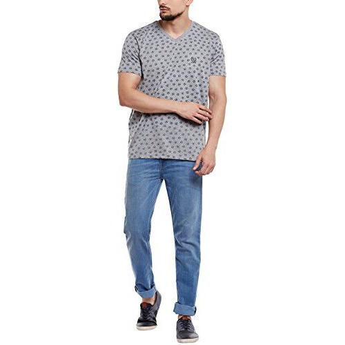 Mack Jonney Men's Cotton Printed V Neck T-Shirt (Grey Melange, Xx-Large)