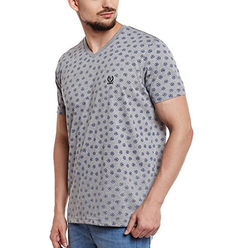 Mack Jonney Men's Cotton Printed V Neck T-Shirt (Grey Melange, Xx-Large)