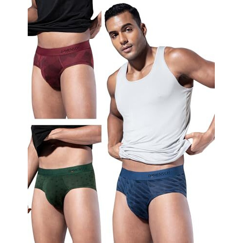 Damensch Men Deo-Soft Supima Modal Briefs-Pack Of 3-Darted Green, Comet Blue, Qube Maroon-Medium