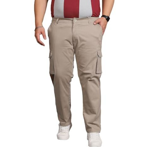 Bigbanana Plus Size Men's Regular Fit Solid Trousers (Titman,Grey,9Xl)