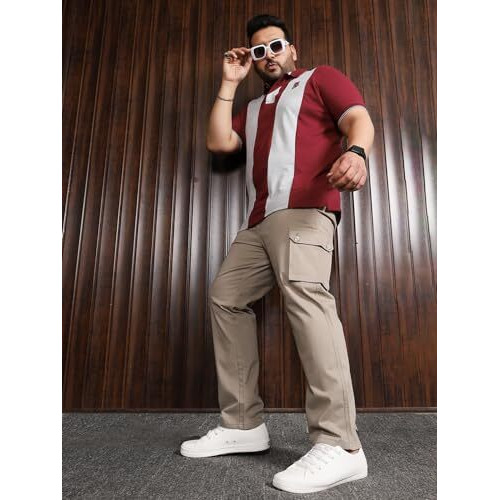 Bigbanana Plus Size Men's Regular Fit Solid Trousers (Titman,Grey,9Xl)