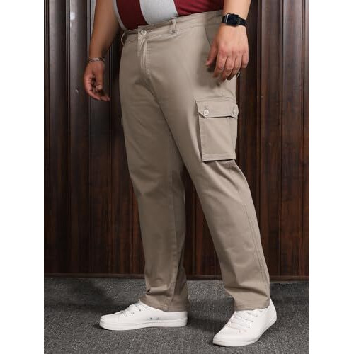 Bigbanana Plus Size Men's Regular Fit Solid Trousers (Titman,Grey,9Xl)