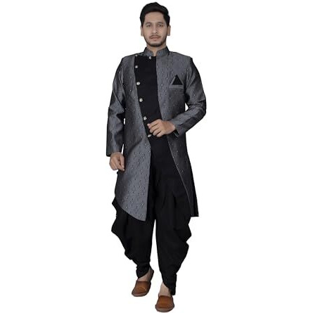 Xepon Mens Black Ethnic Wear Indo Western & Dhoti Set((Black, Xxl Size)