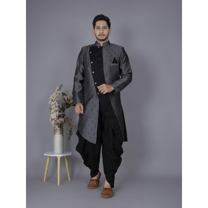 Xepon Mens Black Ethnic Wear Indo Western & Dhoti Set((Black, Xxl Size)