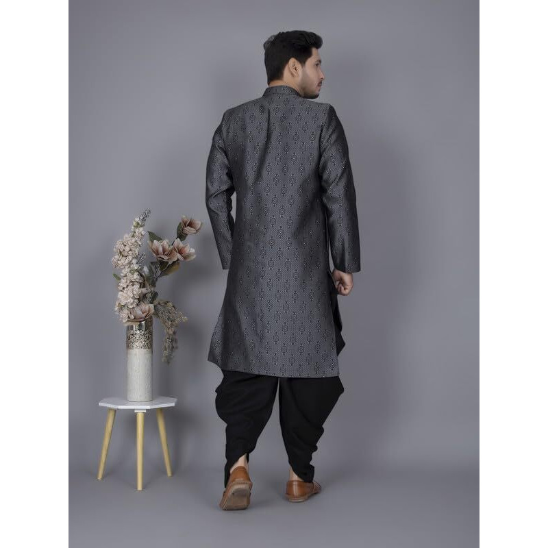 Xepon Mens Black Ethnic Wear Indo Western & Dhoti Set((Black, Xxl Size)