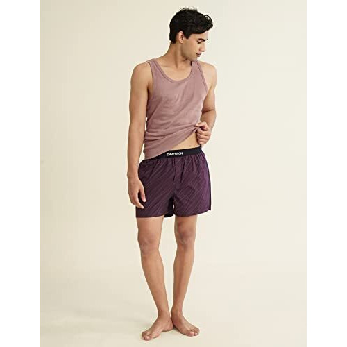 Damensch Men's Regular Fit Cotton Breeze Ultra-Light Printed Pack Of 1 Inner Boxer | 100% Cotton Fabric Underwear For Men, Moisture Wicking Mens Underwear-Plum Waves-L